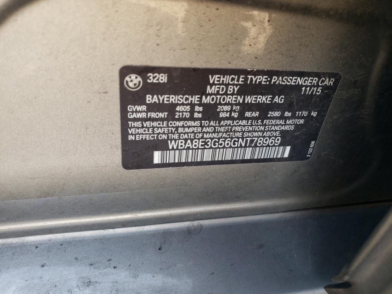 WBA8E3G56GNT78969 2016 BMW 328 Xi Sulev