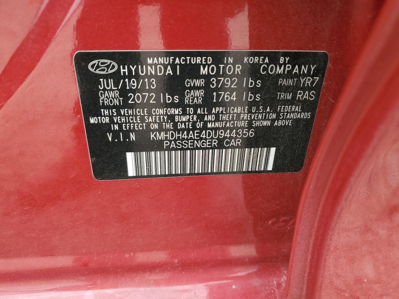 KMHDH4AE4DU944356 2013 Hyundai Elantra Gls