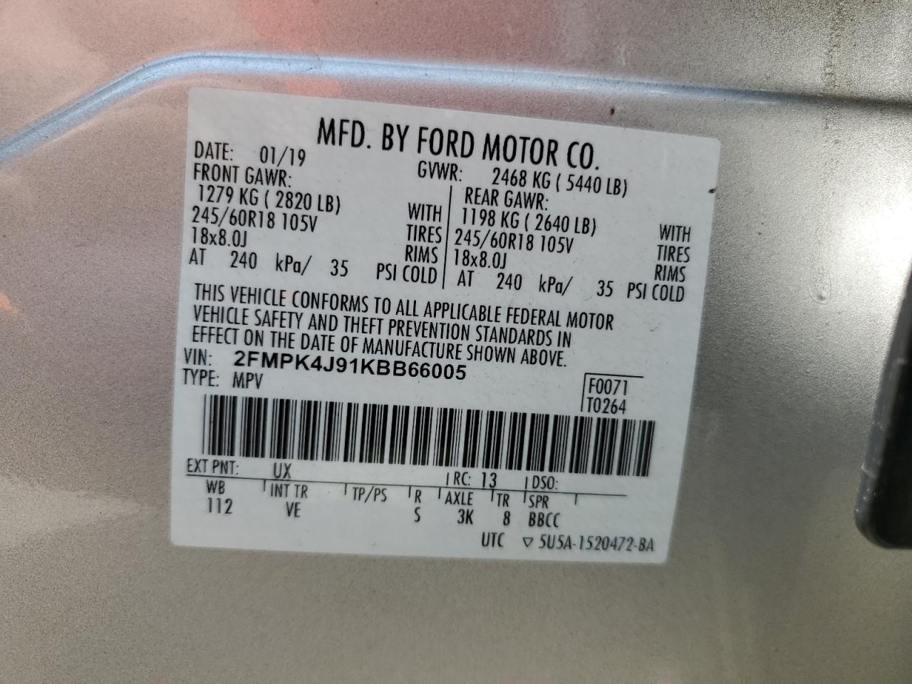 2FMPK4J91KBB66005 2019 Ford Edge Sel