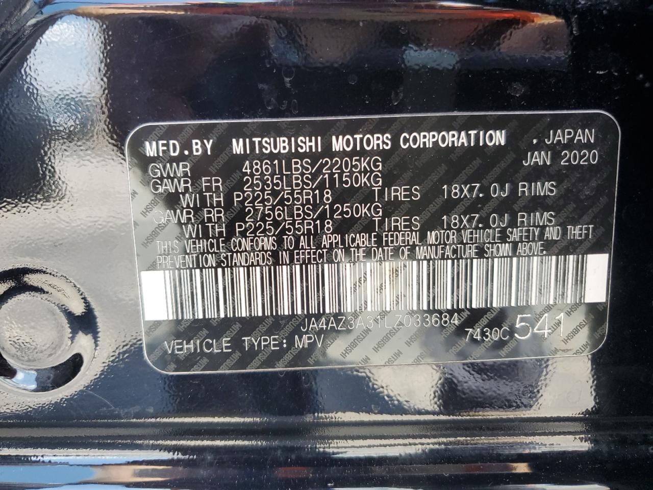 JA4AZ3A31LZ033684 2020 Mitsubishi Outlander Se