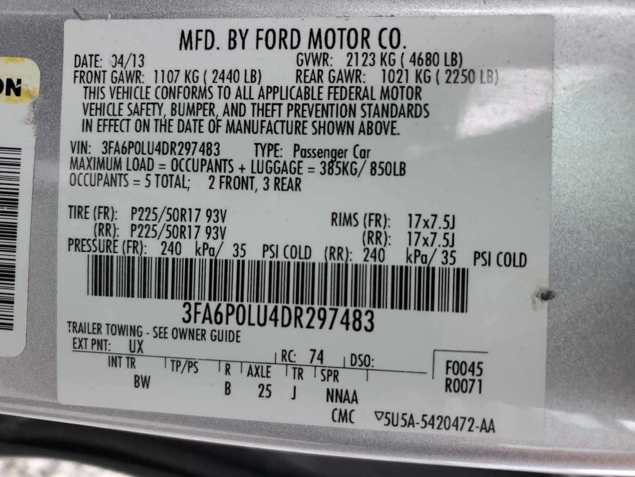 2013 Ford Fusion Se Hybrid vin: 3FA6P0LU4DR297483