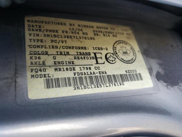 2007 Nissan Versa S VIN: 3N1BC13E57L376190 Lot: 54084604