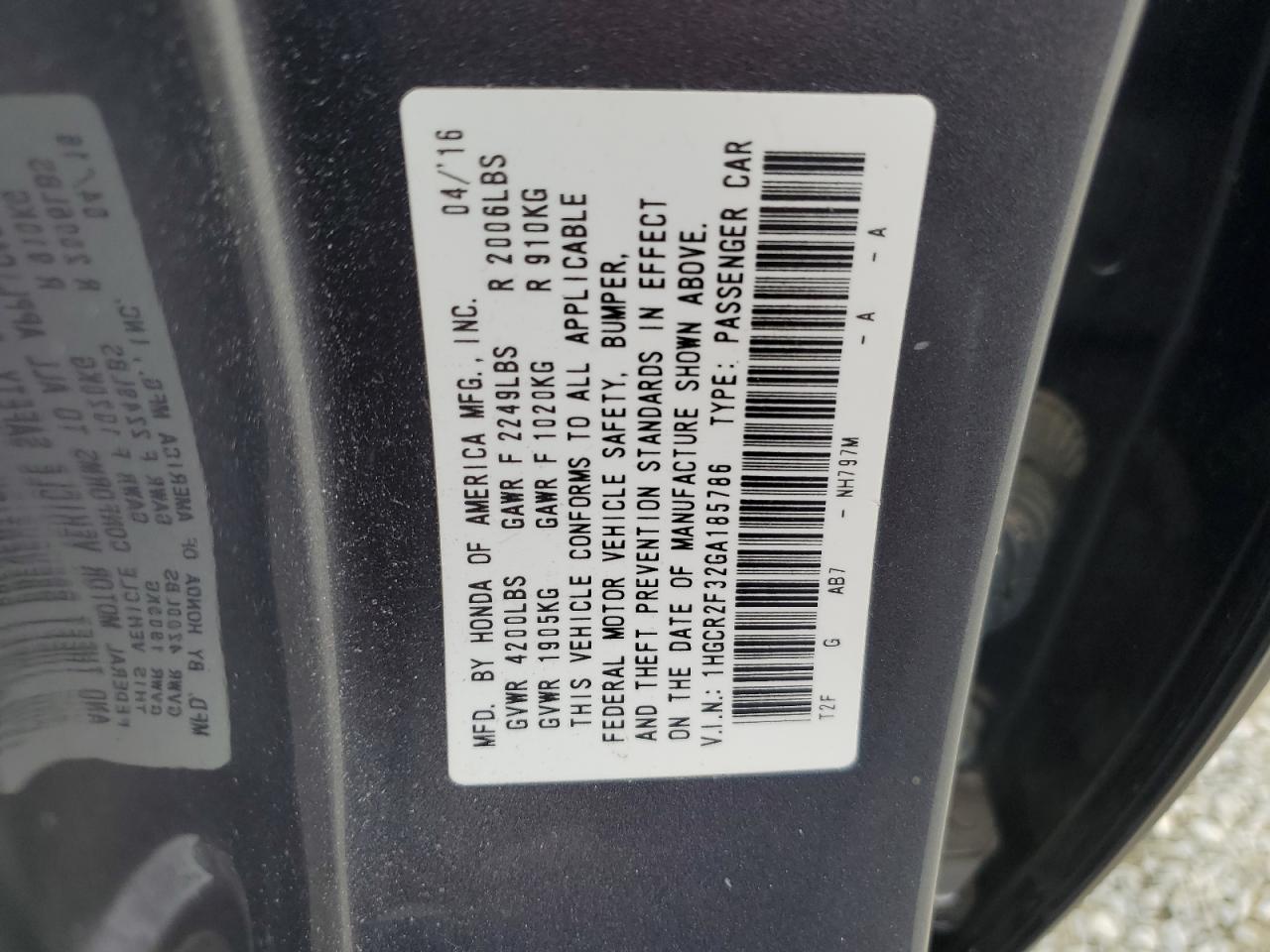 1HGCR2F32GA185786 2016 Honda Accord Lx