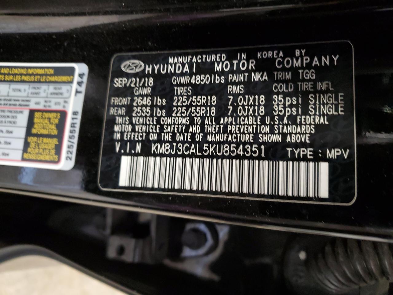 KM8J3CAL5KU854351 2019 Hyundai Tucson Limited