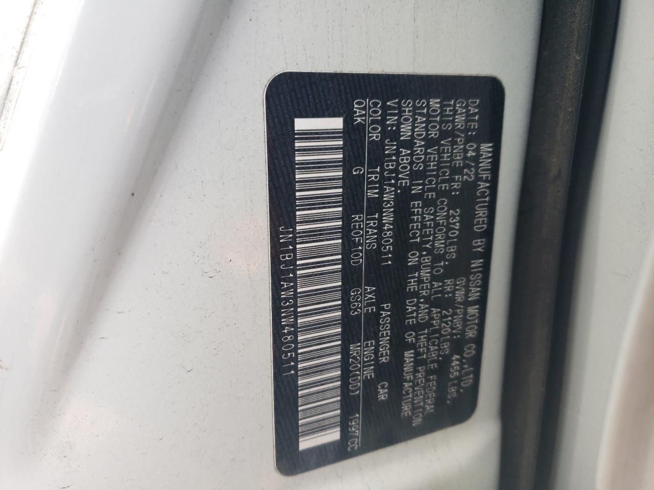 JN1BJ1AW3NW480511 2022 Nissan Rogue Sport S