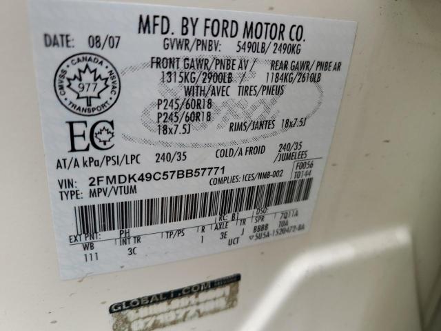 2007 Ford Edge Sel Plus VIN: 2FMDK49C57BB57771 Lot: 56001474