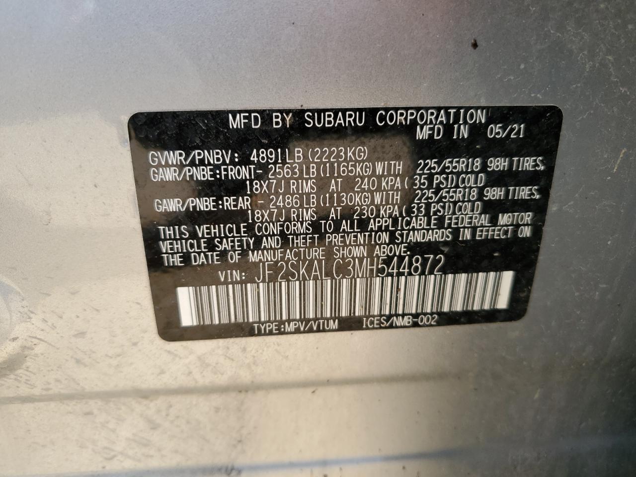 JF2SKALC3MH544872 2021 Subaru Forester Sport