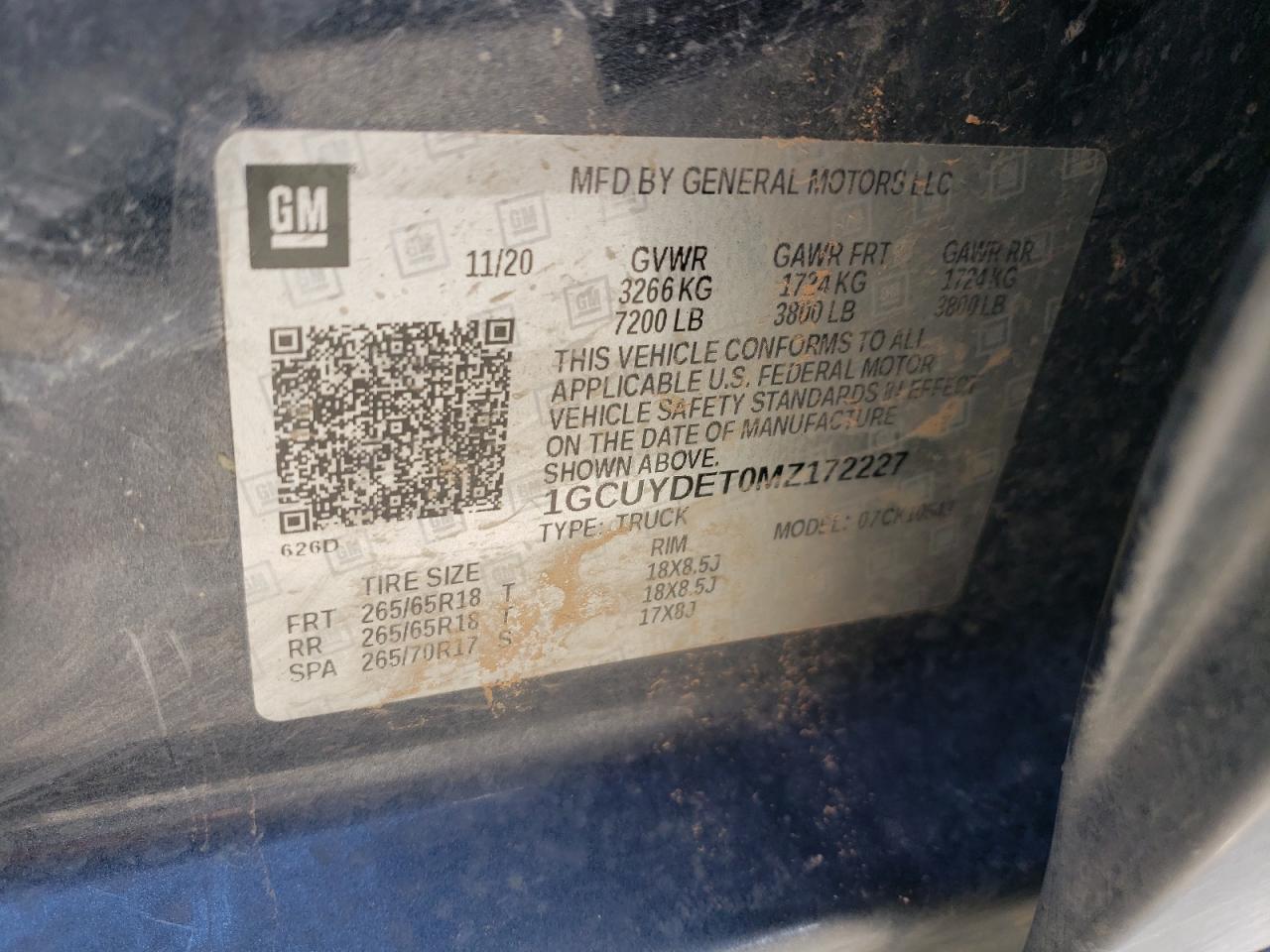 1GCUYDET0MZ172227 2021 Chevrolet Silverado K1500 Lt