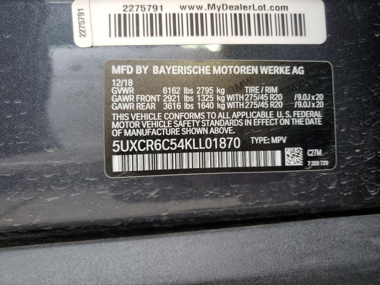 5UXCR6C54KLL01870 2019 BMW X5 xDrive40I