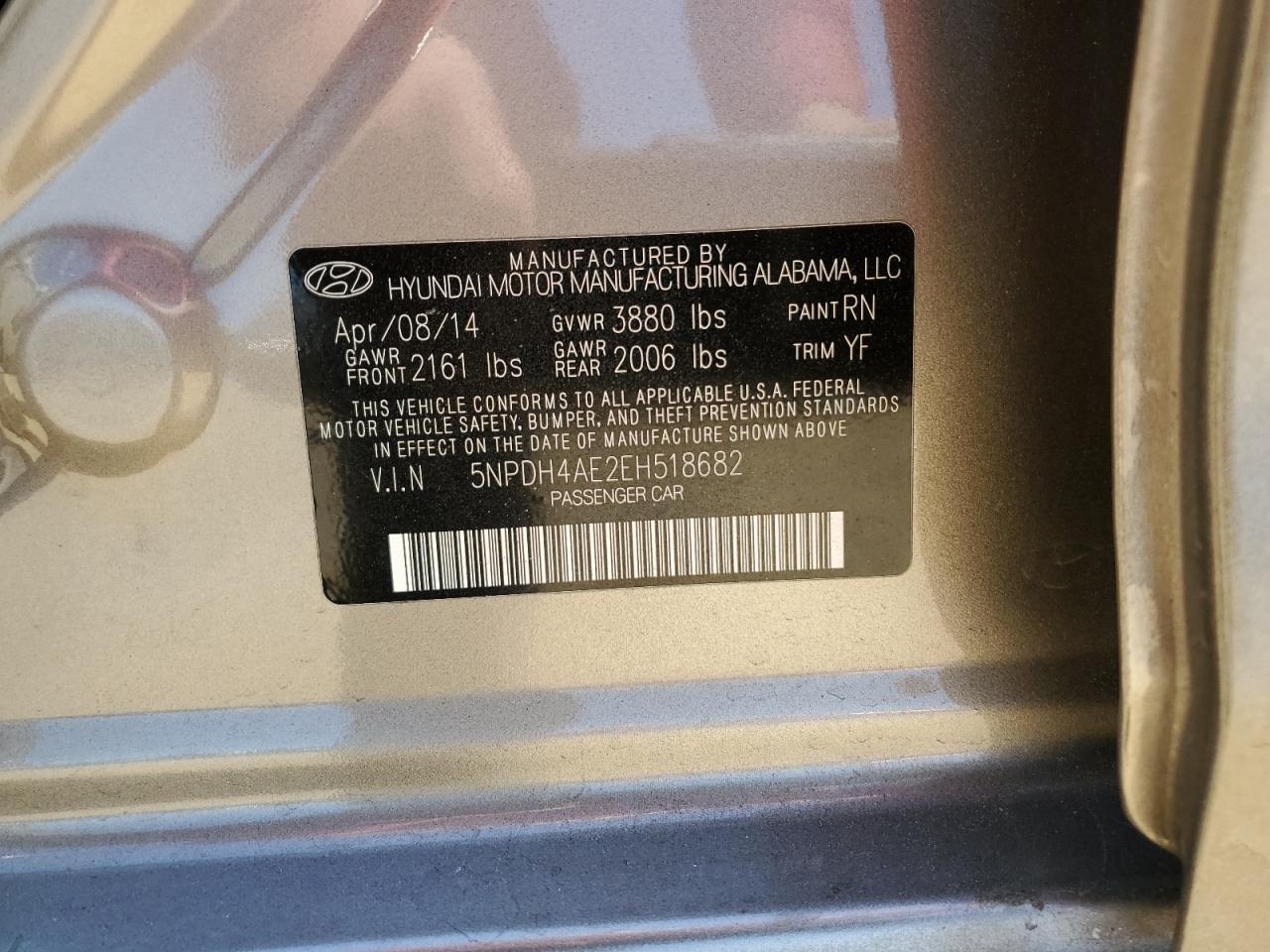 5NPDH4AE2EH518682 2014 Hyundai Elantra Se