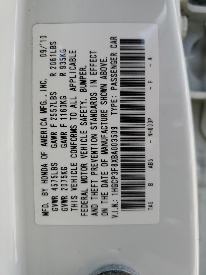 1HGCP3F8XBA003509 2011 Honda Accord Exl