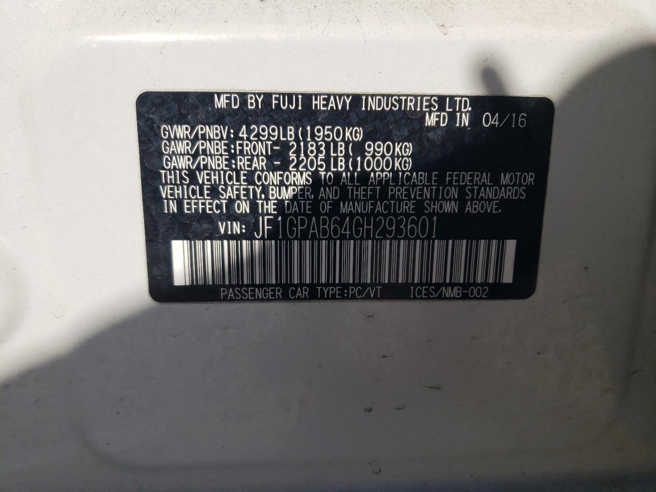 JF1GPAB64GH293601 2016 Subaru Impreza Premium