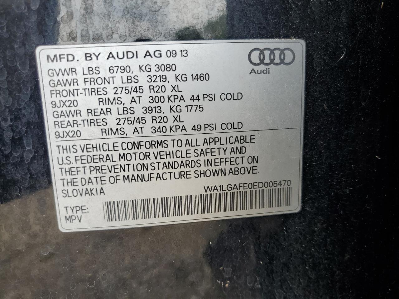 WA1LGAFE0ED005470 2014 Audi Q7 Premium Plus