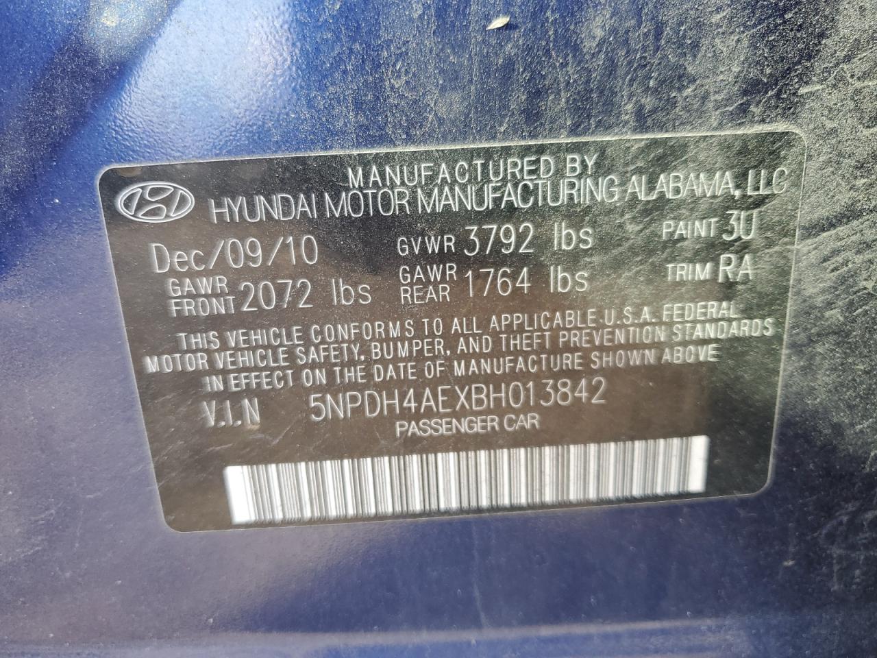 5NPDH4AEXBH013842 2011 Hyundai Elantra Gls