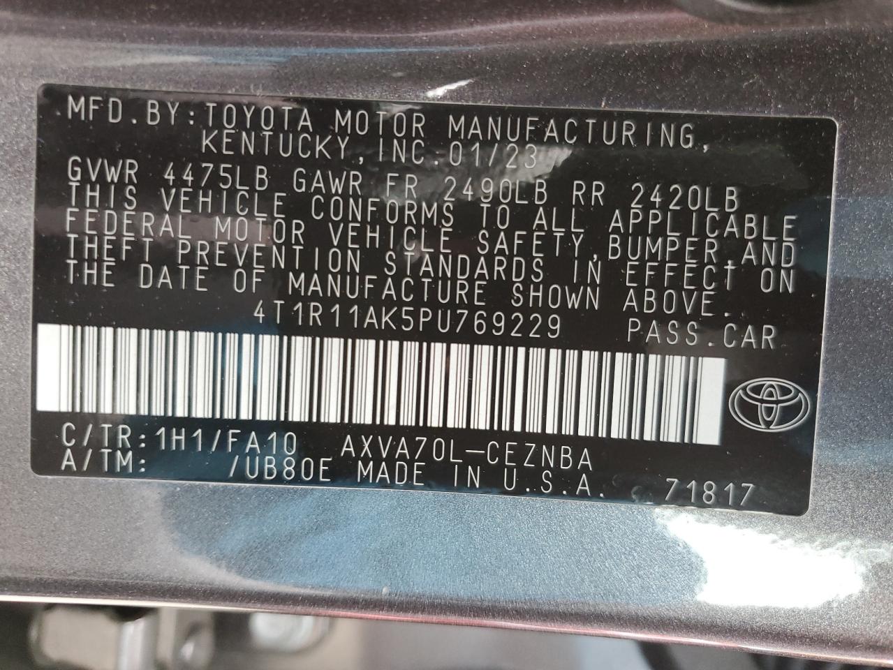 4T1R11AK5PU769229 2023 Toyota Camry Le