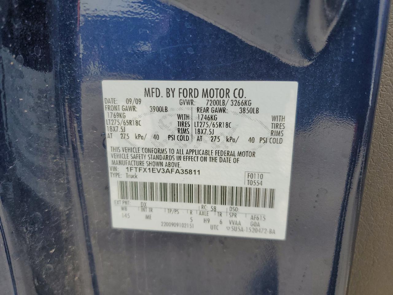 1FTFX1EV3AFA35811 2010 Ford F150 Super Cab