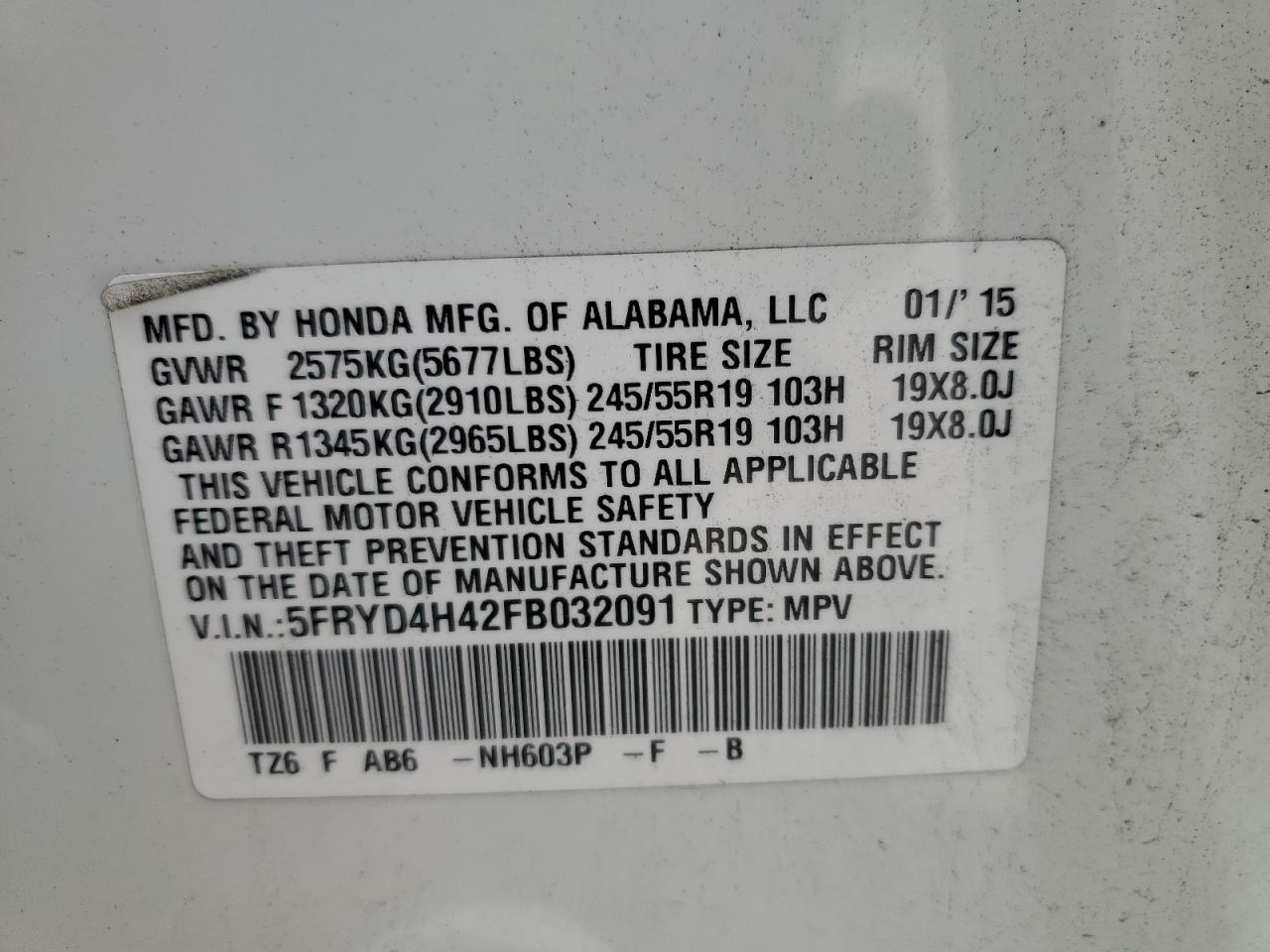 5FRYD4H42FB032091 2015 Acura Mdx Technology