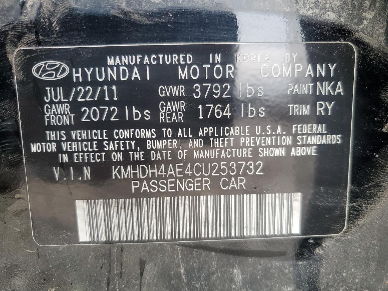 KMHDH4AE4CU253732 2012 Hyundai Elantra Gls