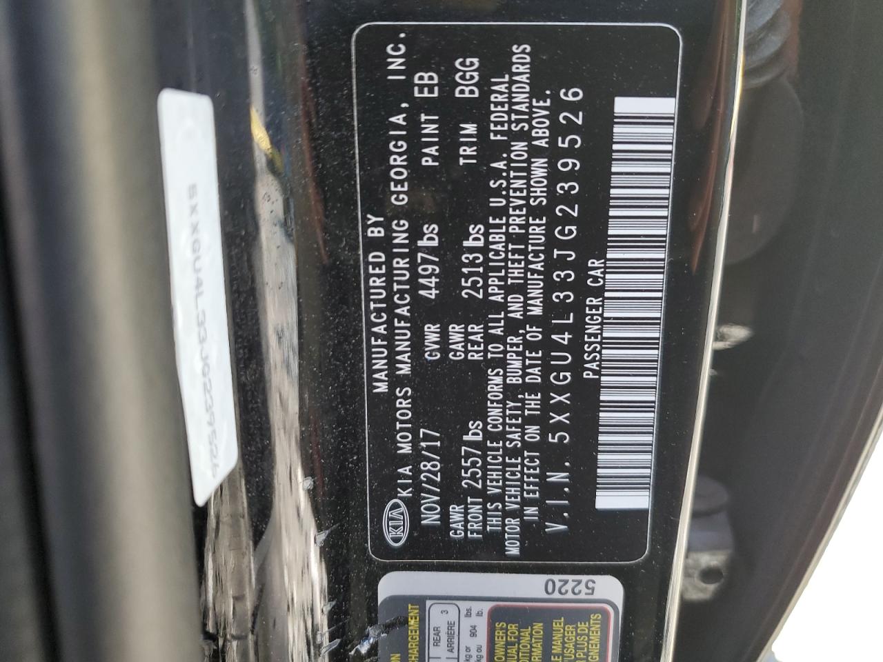 5XXGU4L33JG239526 2018 Kia Optima Ex