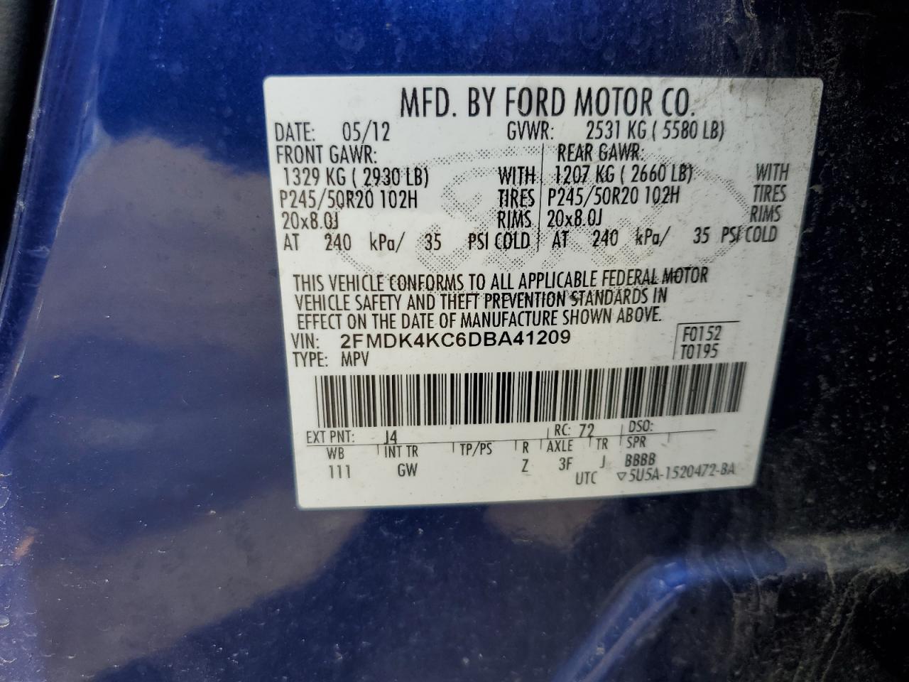 2FMDK4KC6DBA41209 2013 Ford Edge Limited