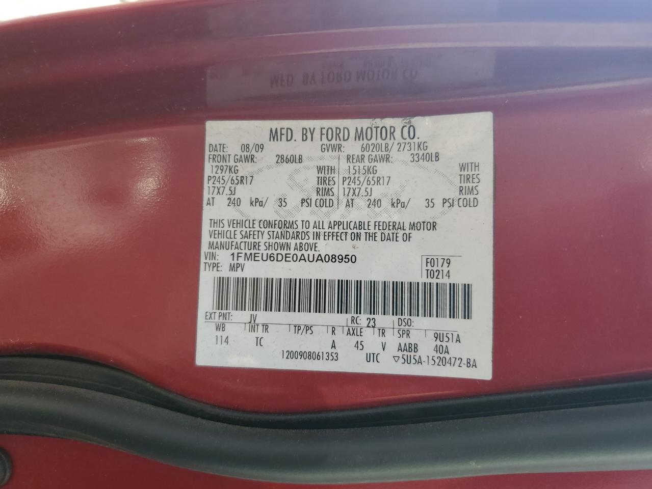 1FMEU6DE0AUA08950 2010 Ford Explorer Xlt