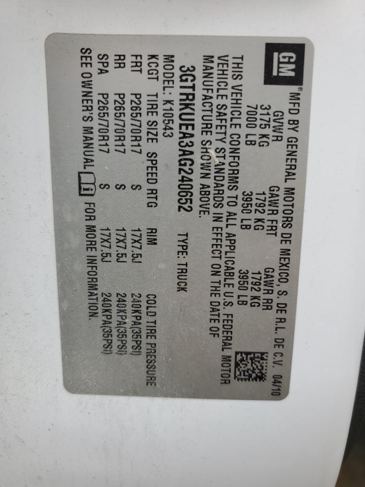 3GTRKUEA3AG240652 2010 GMC Sierra K1500 Sl