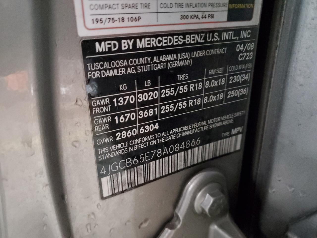 4JGCB65E78A084866 2008 Mercedes-Benz R 350