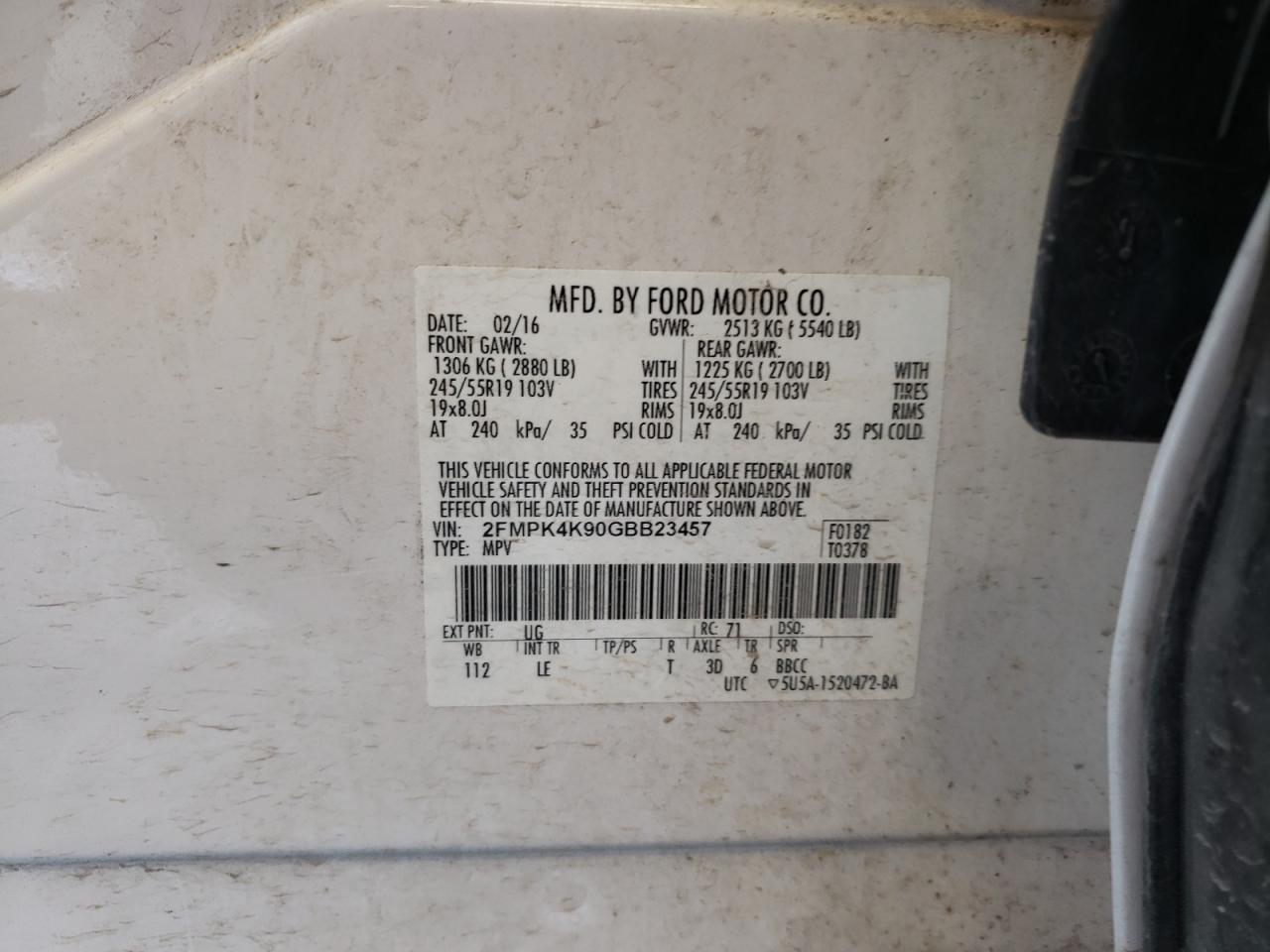 2FMPK4K90GBB23457 2016 Ford Edge Titanium