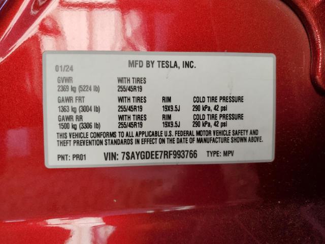 2024 Tesla Model Y VIN: 7SAYGDEE7RF993766 Lot: 56436924