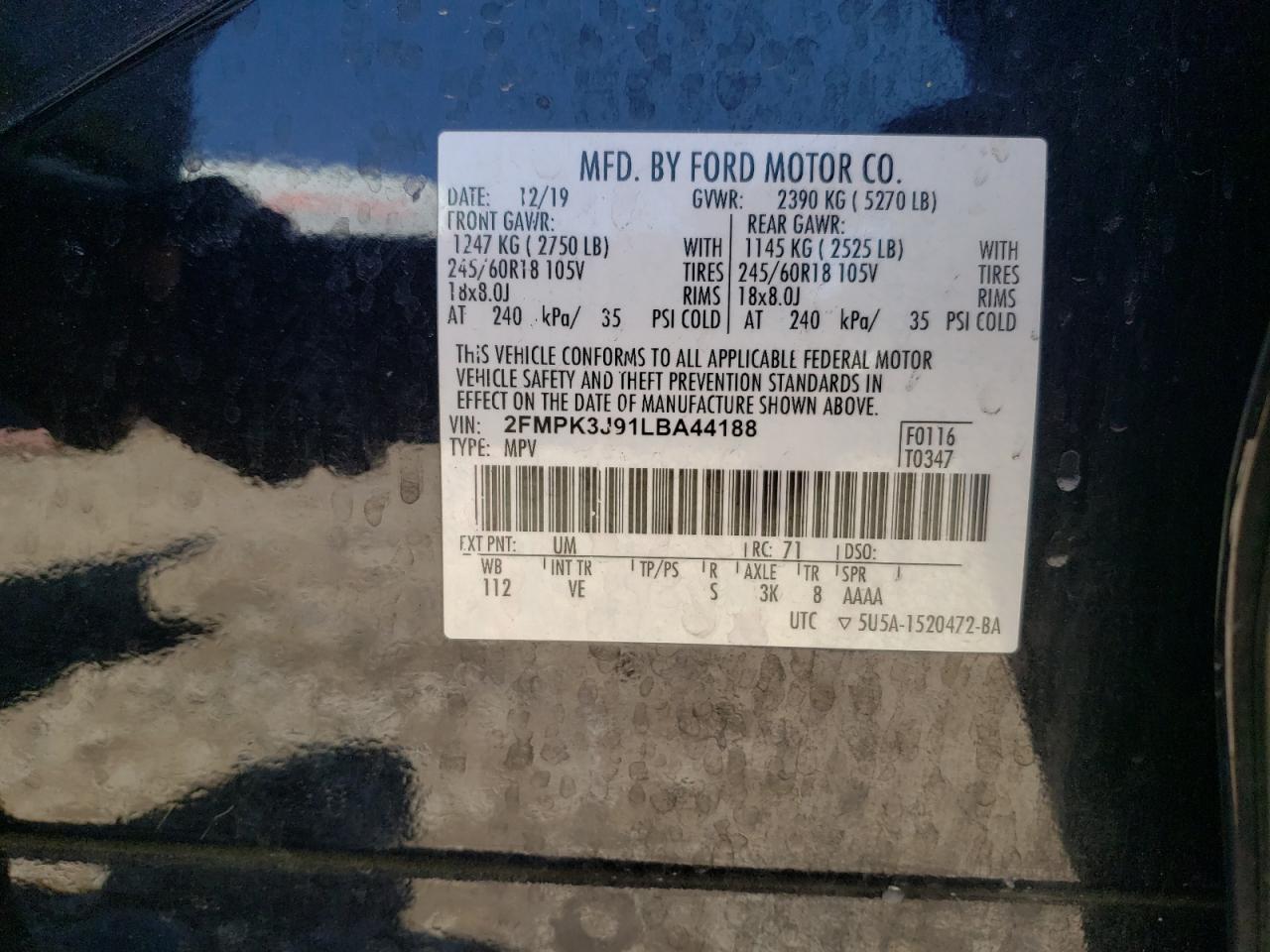 2FMPK3J91LBA44188 2020 Ford Edge Sel