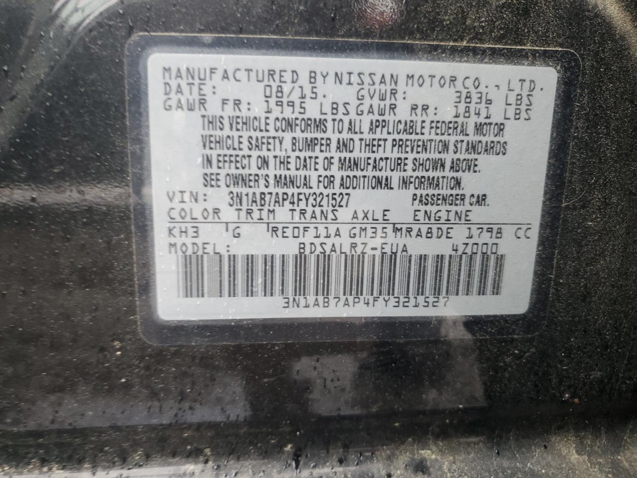 3N1AB7AP4FY321527 2015 Nissan Sentra S