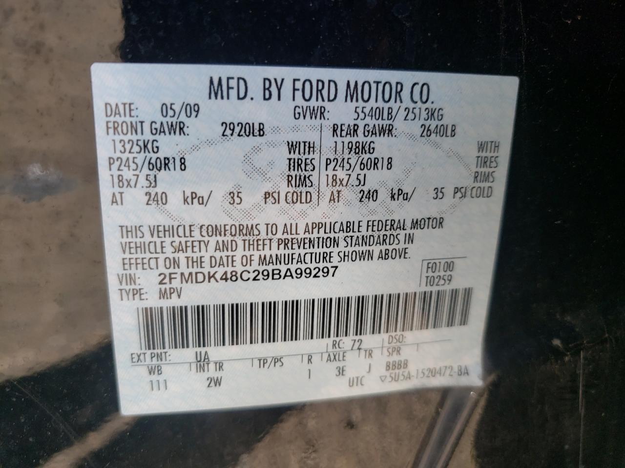 2FMDK48C29BA99297 2009 Ford Edge Sel