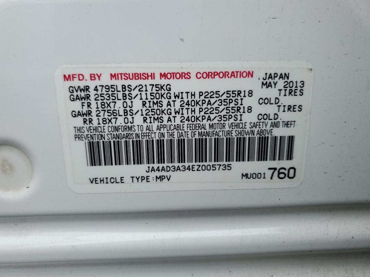 JA4AD3A34EZ005735 2014 Mitsubishi Outlander Se