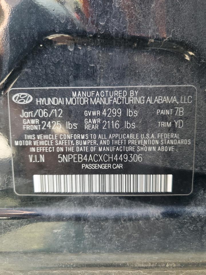 5NPEB4ACXCH449306 2012 Hyundai Sonata Gls