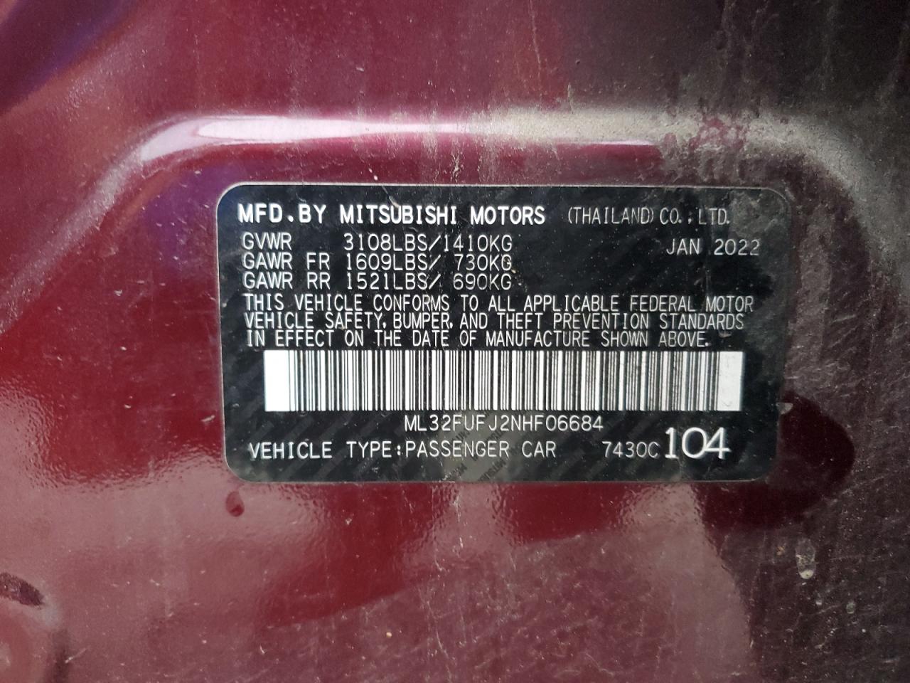 ML32FUFJ2NHF06684 2022 Mitsubishi Mirage G4 Es