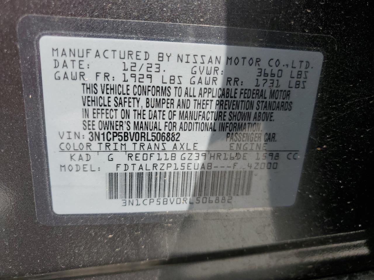 3N1CP5BV0RL506882 2024 Nissan Kicks S