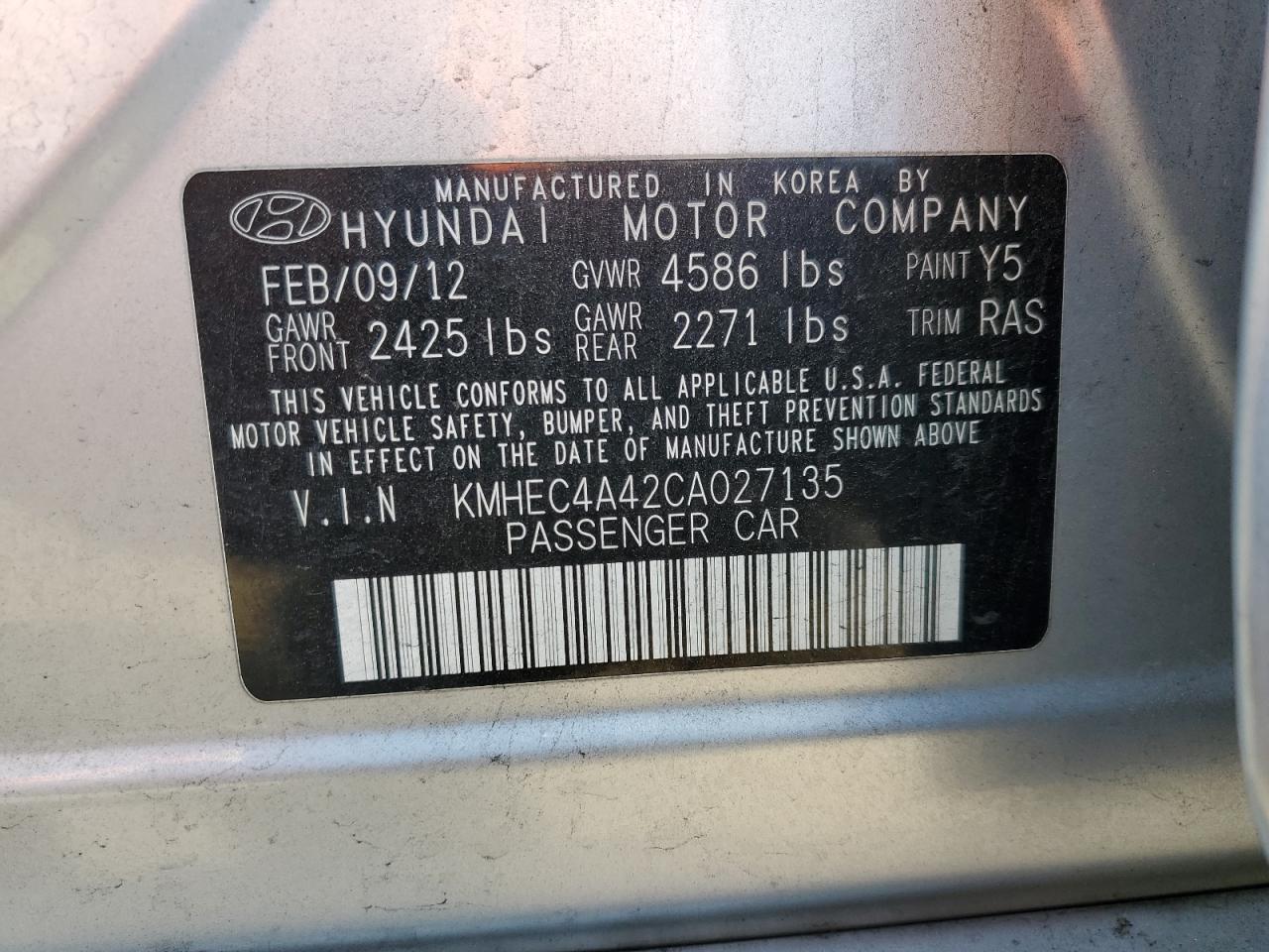 KMHEC4A42CA027135 2012 Hyundai Sonata Hybrid