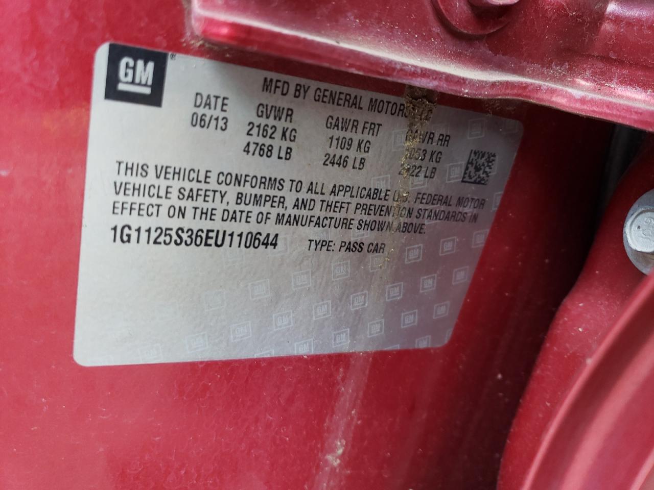 1G1125S36EU110644 2014 Chevrolet Impala Lt