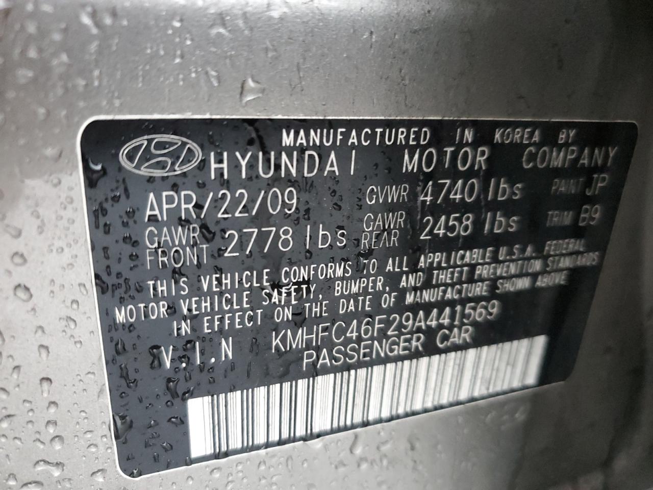 KMHFC46F29A441569 2009 Hyundai Azera Se