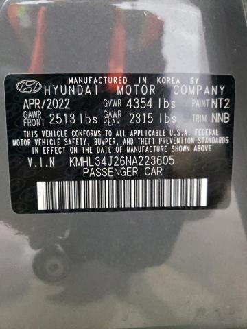 2022 Hyundai Sonata Limited VIN: KMHL34J26NA223605 Lot: 54605764