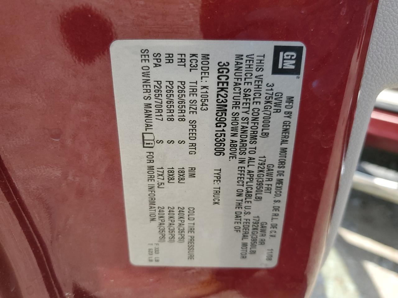 3GCEK23M59G153606 2009 Chevrolet Silverado K1500 Lt