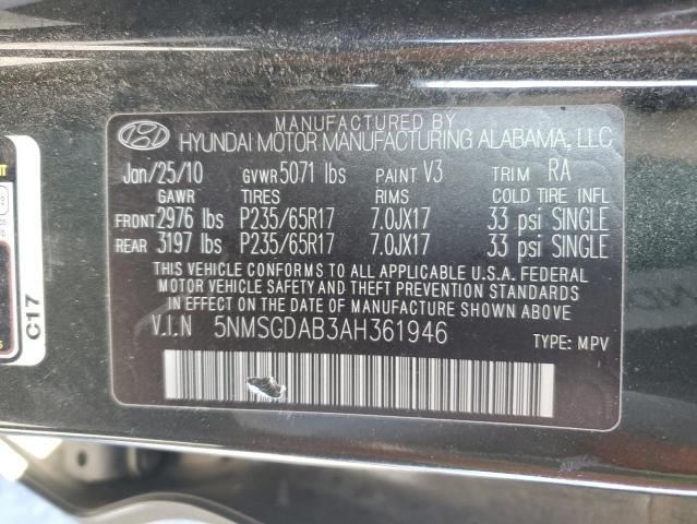 2010 Hyundai Santa Fe Gls VIN: 5NMSGDAB3AH361946 Lot: 57067904