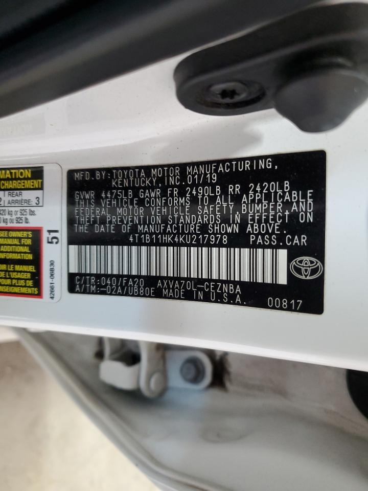 4T1B11HK4KU217978 2019 Toyota Camry L