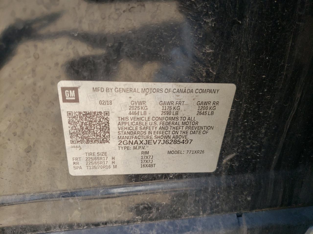 2GNAXJEV7J6285497 2018 Chevrolet Equinox Lt