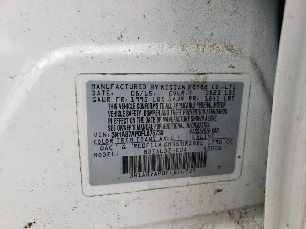 3N1AB7AP0FL676739 2015 Nissan Sentra S