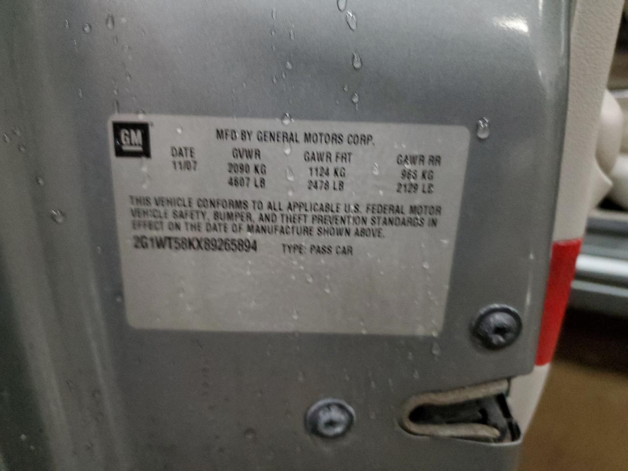 2G1WT58KX89265894 2008 Chevrolet Impala Lt