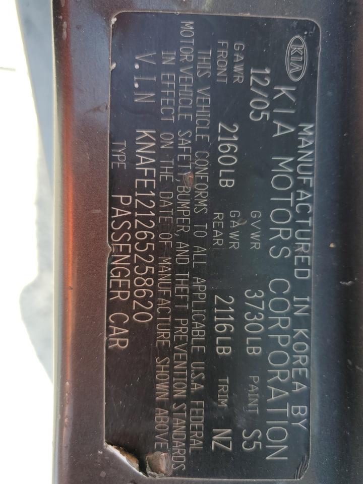 KNAFE121265258620 2006 Kia Spectra Lx