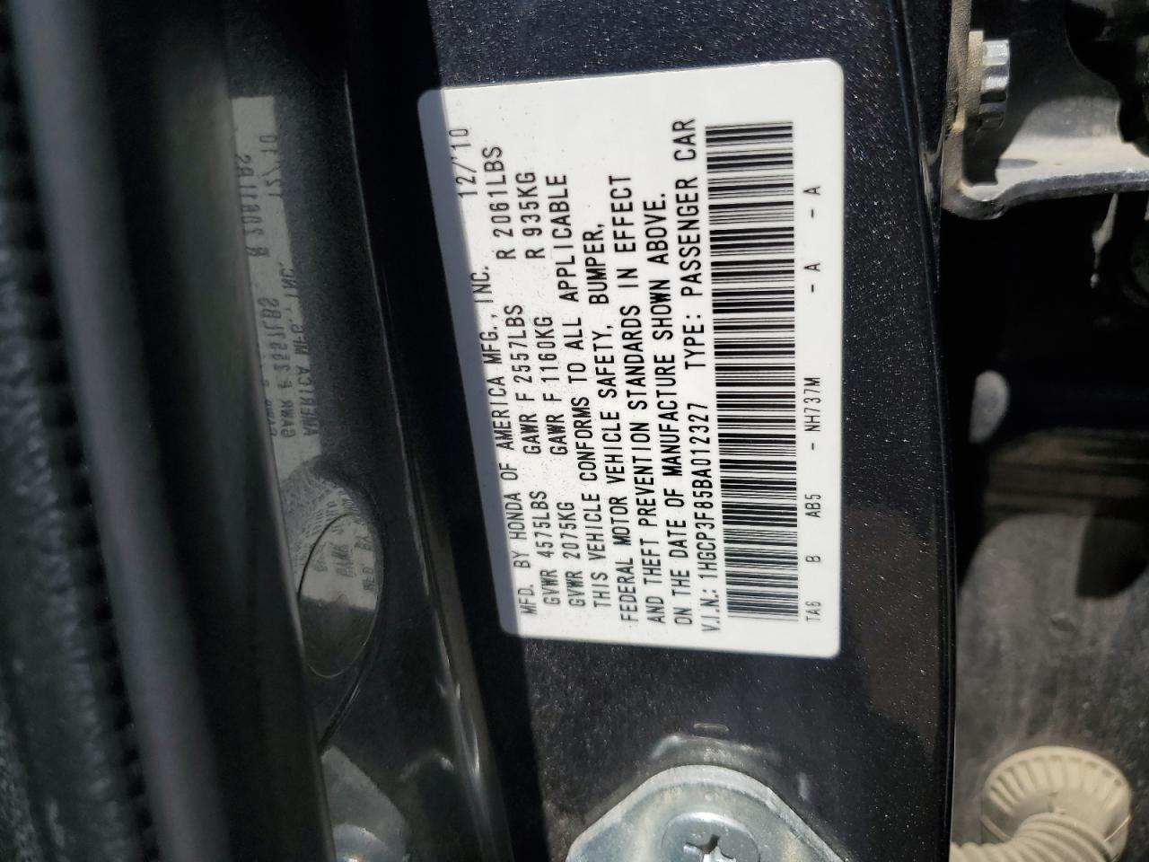 1HGCP3F85BA012327 2011 Honda Accord Exl