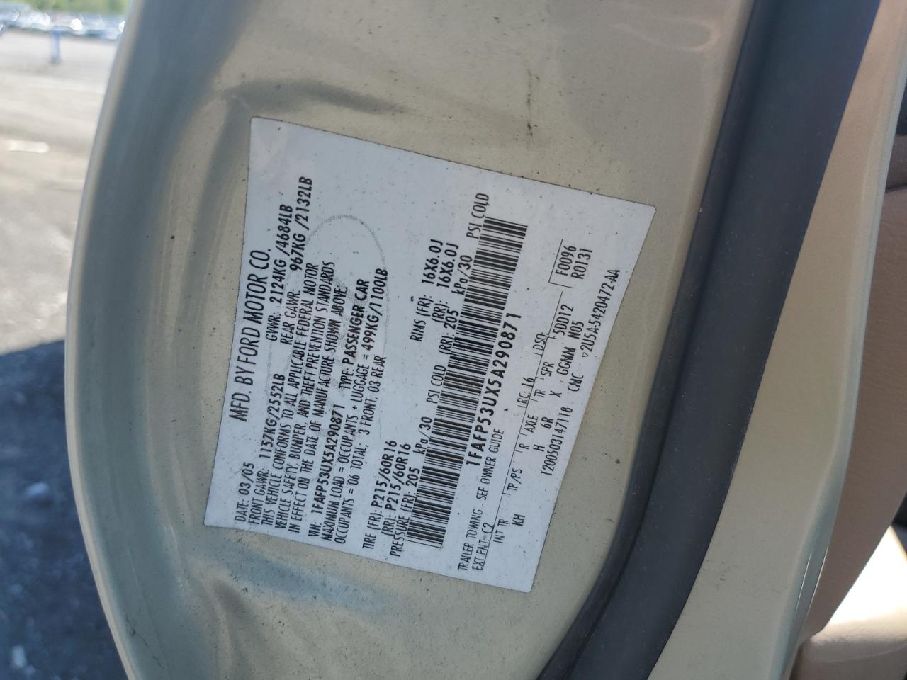 1FAFP53UX5A290871 2005 Ford Taurus Se