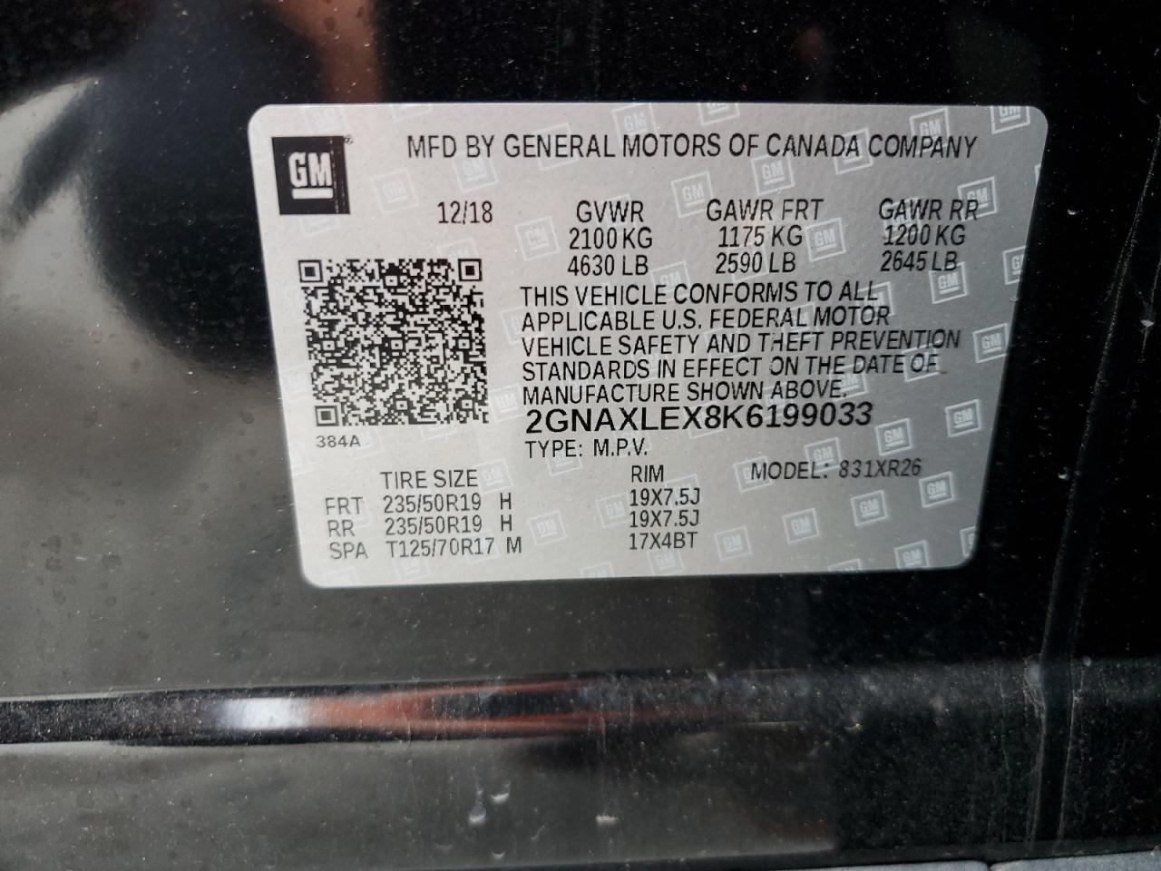 2GNAXLEX8K6199033 2019 Chevrolet Equinox Lt